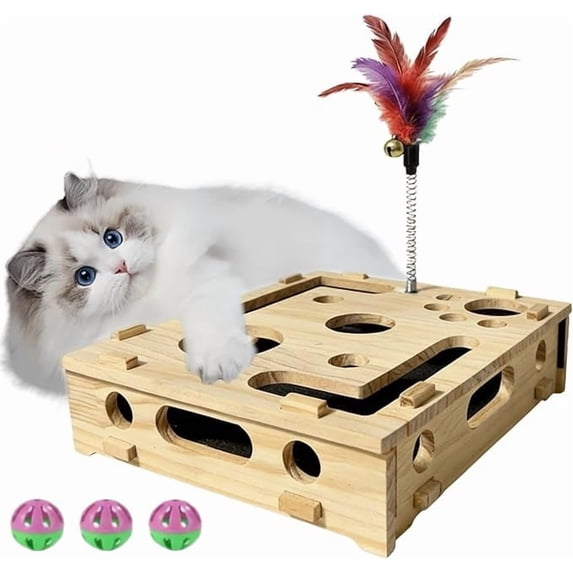 2026 Cat Nail File Box with Bell Ball & Sandpaper Inside, Gift for a Cats That Hates Having Its Nails Trimmed, Cat Scratch Puzzle Enrichment Box, Nail File Stress Free Alternative(Wood)