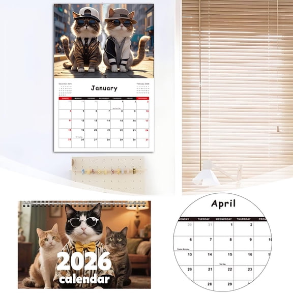 2026 Cat Themed Wall Calendar 11.2x8.3 In Fashionable Cool Cute Strange Cat Calendar Thick Paper Hanging Hole Holiday Reminder Home31487
