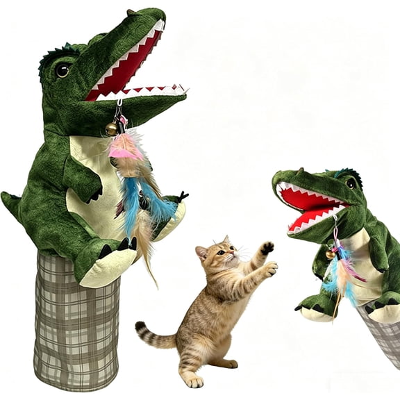 2026 Cat Wrestling Glove Puppet, Interactive Dinosaur Cat Toy with Feather Bell, Soft Plush Cat Glove for Indoor Cats Play and Bonding