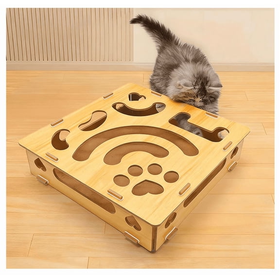 2026 Cats Scratch Puzzle Enrichment Toys, Interactive Cat Nail File Enrichment Boxes, Cats Nail File Scratcher with 2 Track Balls, Puzzle Felts Maze Box for Indoor Cats Scratching Playing