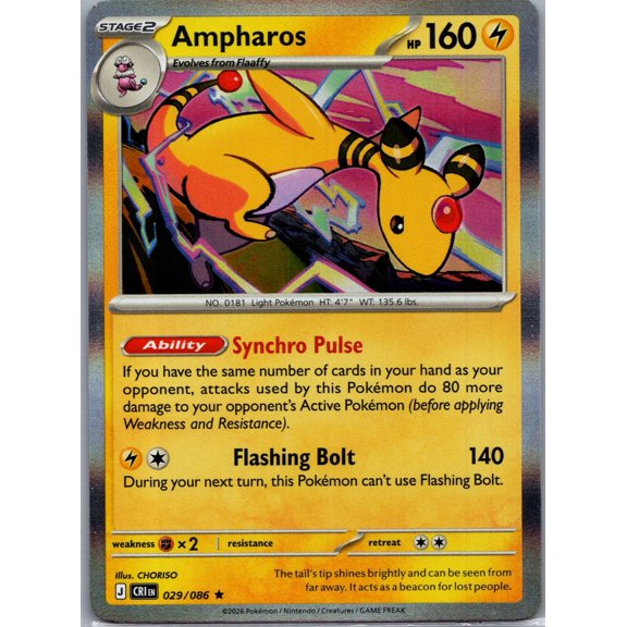 2026 Chaos Rising Ampharos Holo Rare #29/86 English Pokemon Card