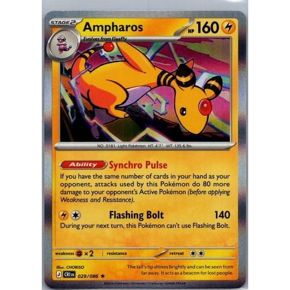 2026 Chaos Rising Ampharos Holo Rare #29/86 English Pokemon Trading Card