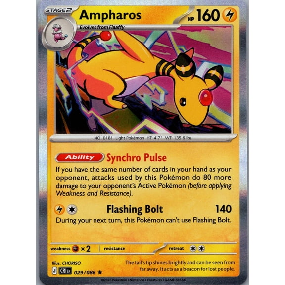 2026 Chaos Rising Ampharos Holo Rare #29/86 Pokemon Trading Card English