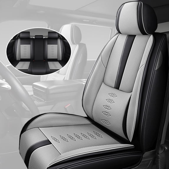 2026 for Chevrolet Colorado Car Seat Cover, Gray and Black Car Seat Covers, Leather 5 Piece Full Set With Lumbar Support Protect and Upgrade Seats, 4 DOOR CREW CAB PICKUP, Protect Car Seats