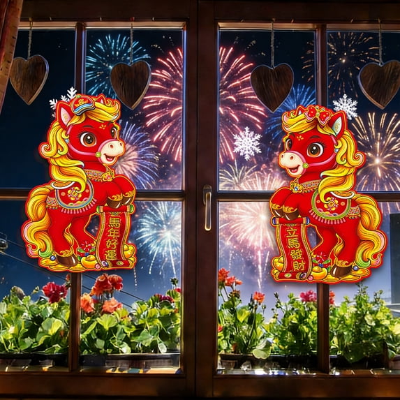 2026 Chinese Year Decor,Horse Window Clings,Door Stickers Auspicious Sym l,Good Fortune Wealth Peace Spring Festival Home Decoration Set