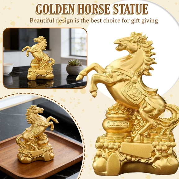2026 Chinese New Year Horse Statue, 2026 Golden Feng Shui Horse Figurine, lessing Souvenir Sculpture Attracting Wealth and Good Luck, Chinese New Year Collectible Home Office Tabletop Decorations