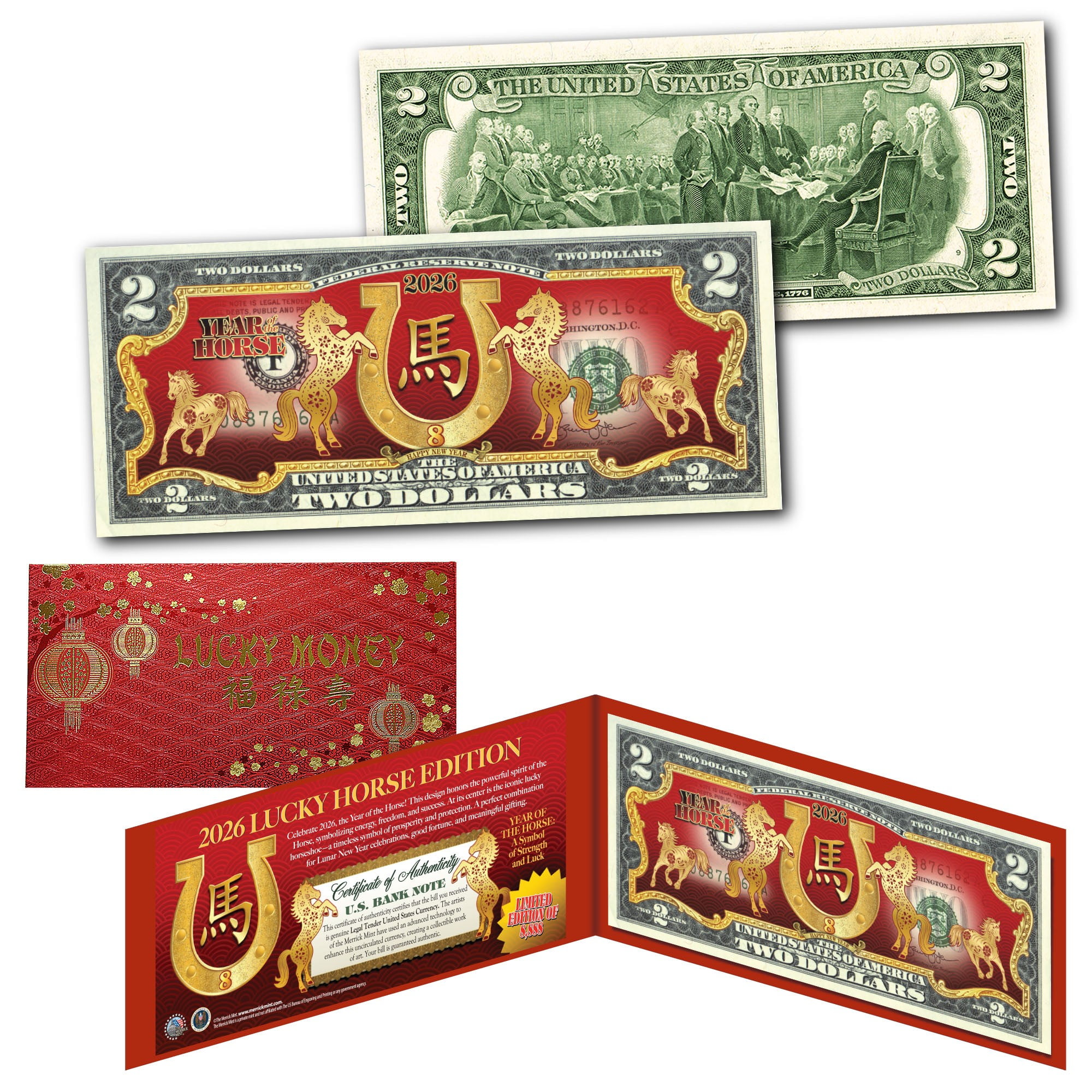 2026 Chinese New Year "LUCKY HORSE" Ltd Edition Two Dollar w/Folio & Red Envelope