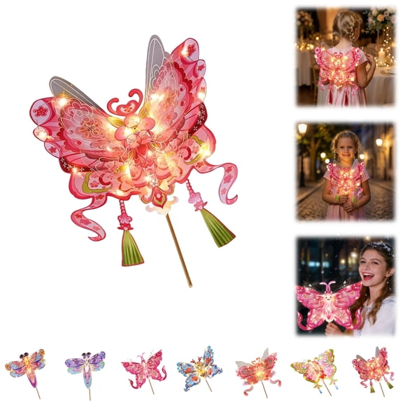 2026 Chinese New Year Lampion Kits,Illuminated Butterfly Lantern with Carrying Stick and Backpack Straps, DIY Butterfly Flower Lamp Craft Handmade Butterflies Making for Chinese New Year