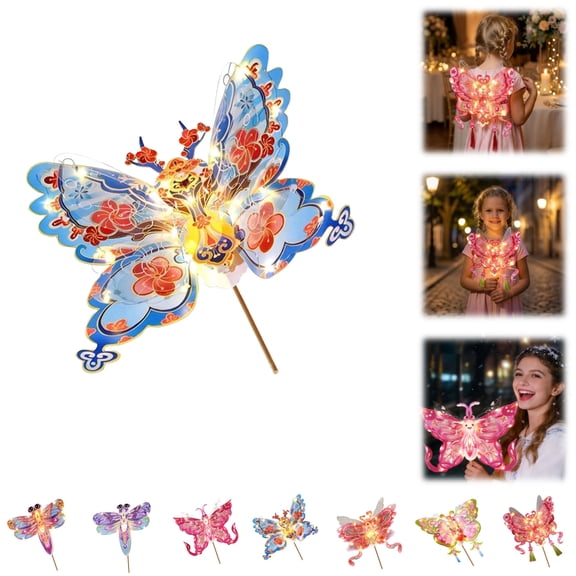 2026 Chinese New Year Lampion Kits,Illuminated Butterfly Lantern with Carrying Stick and Backpack Straps, DIY Butterfly Flower Lamp Craft Handmade Butterflies Making for Chinese New Year
