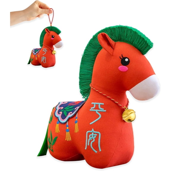 2026 Chinese New Year Lucky Horse Hanging Ornament with Tassels Embroidery Craft Zodiac Horse Hanging Charm Lunar New Year Chinese Gifts Feng Shui Prosperity Wealth Blessing Hanging Decor (Orange)