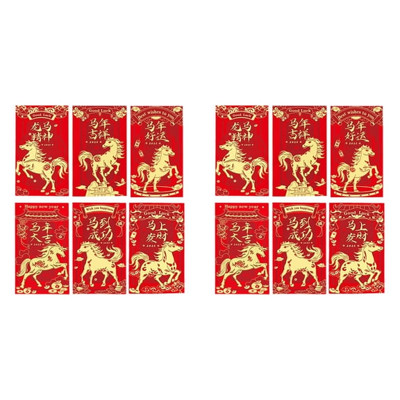 2026 Chinese New Year Red Envelopes Set Of 6 With Gold Embossed Patterns For Year Of The Horse Celebration And Lunar New Year Gifting (A*2)