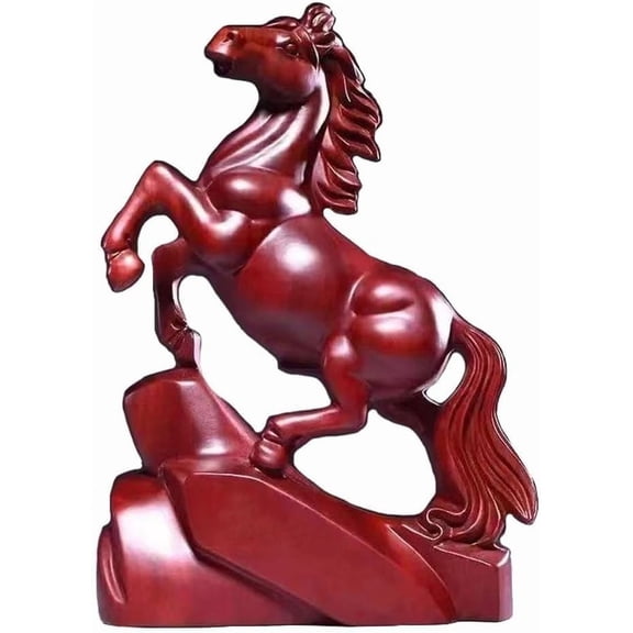 2026 Chinese New Year Red Horse Statue, Small Wooden Feng Shui Figurine for Wealth and Good Luck, Handcrafted Zodiac Animal Sculpture for Home Office Tabletop Decor and Spring Festival Gift