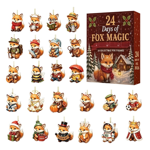 2026 Christmas 24 Days Magic Fox Advent Calendar, 24 Days Xmas Countdown Calendar 2D Acrylic Cute Cosplay Fox Hanging Ornaments, Holiday Surprise Gift Box