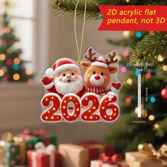2026 Christmas Acrylic Ornament, Hanging Holiday Keepsake Pendant for Christmas Tree, Car Mirror, Fireplace, Door and Wall Decor, Colorful Christmas Gift Decoration for Family and Friends
