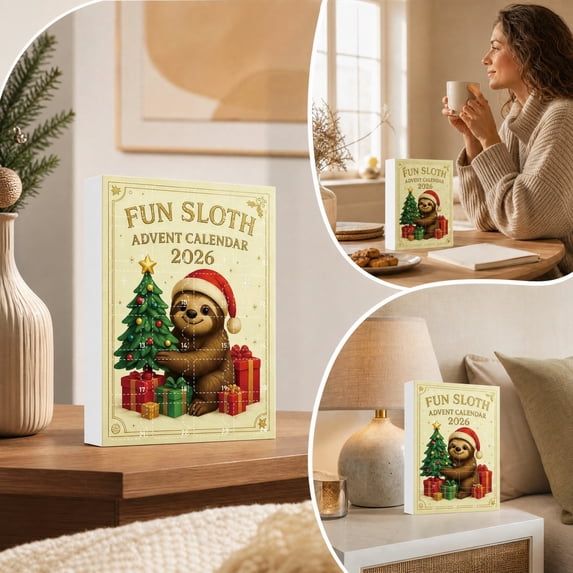 2026 Christmas Advent Calendar,24 Days Countdown Calendar with 24 Pcs Different Styles Sloth Acrylic Craft Ornaments,Gift‑box Style for Daily Surprise Gifts