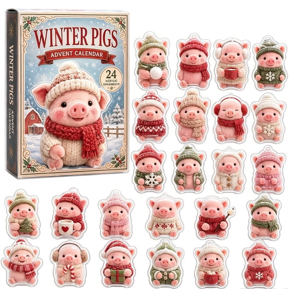 2026 Christmas Advent Calendar, 24 Days Countdown Calendar with Cute Pig Acrylic Hanging Ornaments, Winter Holiday Surprise Gift Box, Xmas Tree Decor