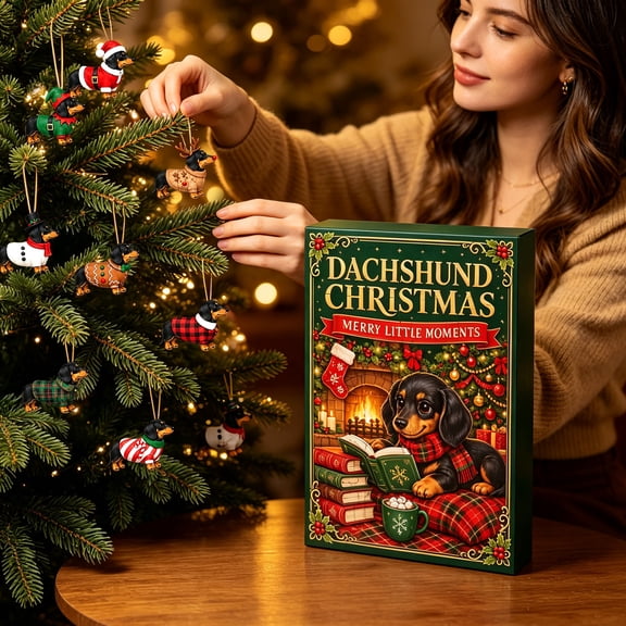 2026 Christmas Advent Calendar, 24 Days Countdown with Dachshund Ornaments, Holiday Surprise Gift Box for Family Home Christmas Decorations