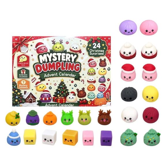 2026 Christmas Advent Calendar, 24-Days Cute Mini Xmas Dumpling Fidget Toys, Stress Relief Balls Countdown Calendar(3.5x2.5cm/1.37x0.98in)