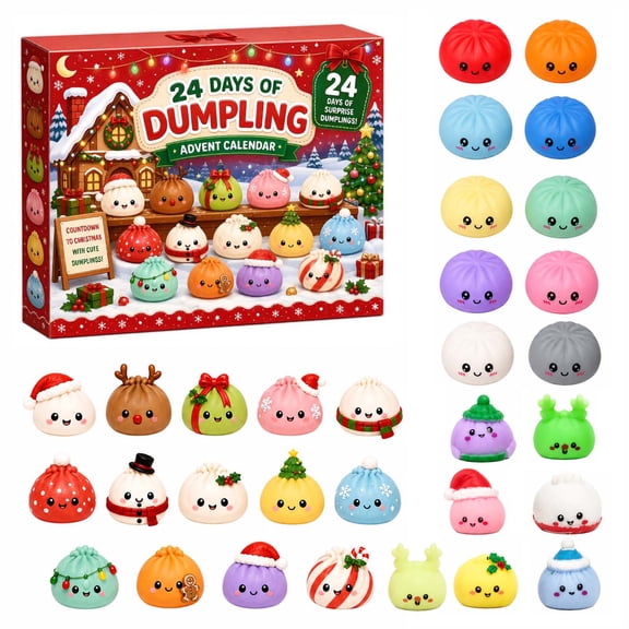 2026 Christmas Advent Calendar, 24 Days of Dumpling Squishy Toys Blind Box, Holiday Countdown Fidget Sensory Toys, Stocking Stuffers for Kids and Adults
