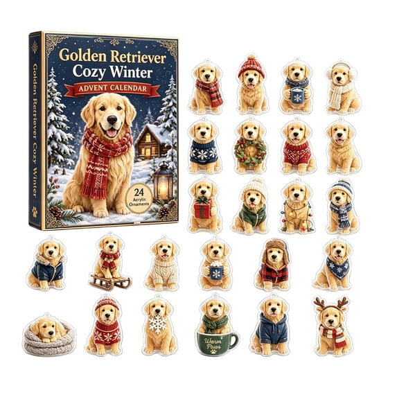 2026 Christmas Advent Calendar, 24 Days Golden Retriever Dog Cozy Winter Countdown Calendar, Dog Mystery Blind Box Decor Set for Kiddodos Adults Pet Lovers Christmas Tree