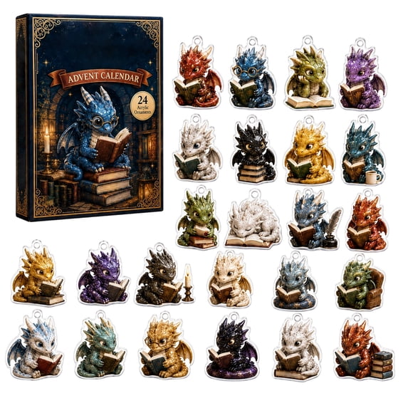 2026 Christmas Advent Calendar, 24 Days Reading Dragon Countdown Calendar, Bookish Fantasy Mystery Blind Box Decor Set for Kiddodos Adults Book Lovers Christmas Tree