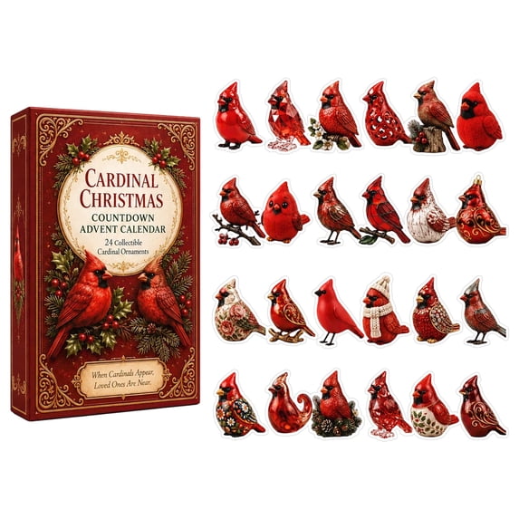 2026 Christmas Advent Calendar, 24 Days Red Cardinal Bird Countdown Calendar, Winter Nature Mystery Blind Box Decor Set for Kiddodos Adults Bird Lovers Christmas Tree