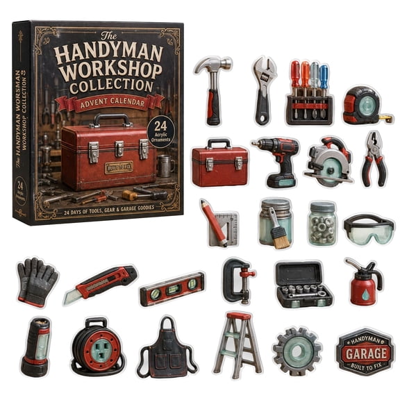 2026 Christmas Advent Calendar for Adults & Teens, 24-Day Acrylic Pendant Countdown with Tool Workshop Theme, Unique DIY Display Series Blind Box Holiday Gift