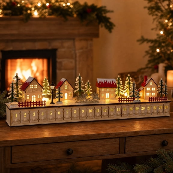 2026 Christmas Advent Calendar with LED Lights,Light Up Christmas Countdown Calendar,24 Drawer Holiday Decoration,Reusable Christmas Table Decor for Home,Office Decor Gift