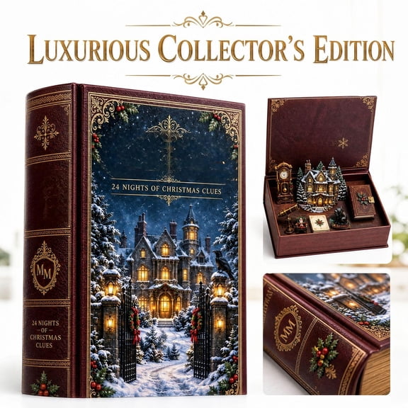 2026 Christmas Advent Calendar with Mystery Manor Theme and 2D Acrylic Design, 24-Piece Set, Vintage Book Style, for Family Game Night, Hanging Ornament Decoration