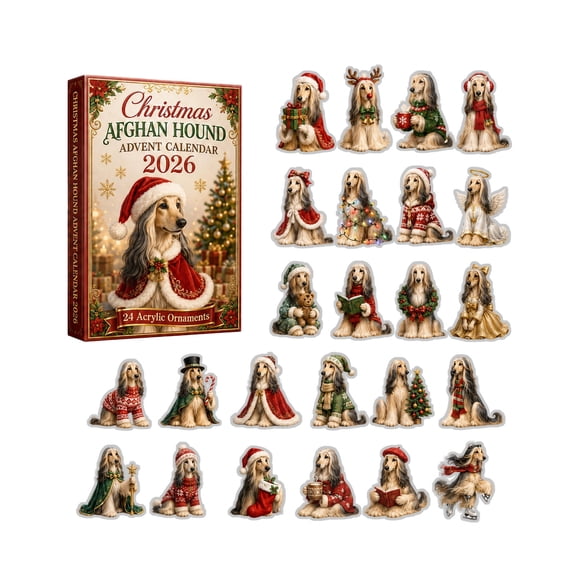 2026 Christmas Afghan Hound Advent Calendar 24 Pcs Acrylic Dog Ornaments Set, Holiday Tree Decorations for Dog Lovers, Xmas Countdown Gift