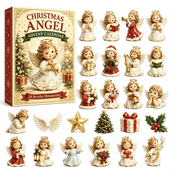 2026 Christmas Angel Advent Calendar, 24 Pcs 2D Acrylic Ornament Set