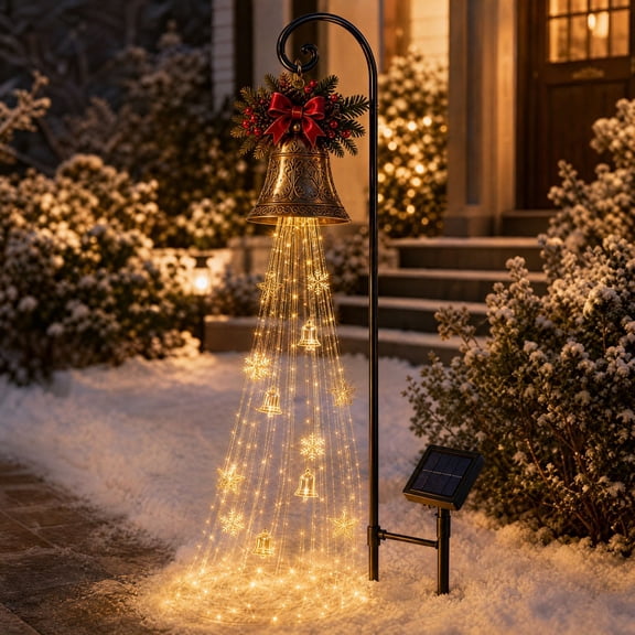 2026 Christmas Bell Magic Fountain, Flowing Snowflake LED Christmas Garden Light,Solar Power and Outdoor Garden Stake for Christmas Yard Decor