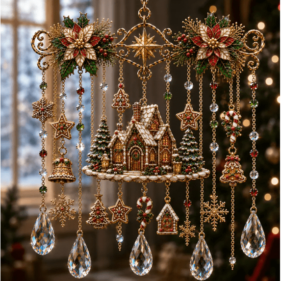 2026 Christmas Blessing Stained Glass Crystal Suncatcher, Decorative Holiday Sun Catcher Ornament for Christmas Tree Decoration