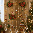 thumbnail image 1 of 2026 Christmas Blessing Stained Glass Crystal Suncatcher, Vintage Style Christmas Window Suncatcher with Faceted Crystal Drops, 1 of 6