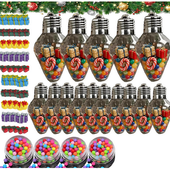 2026 Christmas Bulb Gift Jar, Clear Fillable Light Bulb Ornaments with Lid, Jumbo Plastic DIY Xmas Tree Decorations, Reusable Hanging Candy Jars for Christmas Crafts & Party Favors 15PC