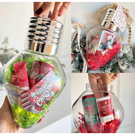 2026 Christmas Bulb Gift Jar, Large Clear Fillable Light Bulb Ornaments with Screw-Off Lid, Jumbo Plastic Hanging Candy Containers for DIY Crafts, Xmas Tree Decor, Cards & Party Favors 1PC
