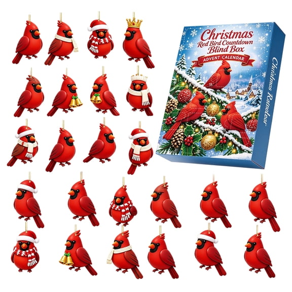 2026 Christmas Cardinals Advent Calendar , 24-Day 2D Festive Countdown, 2D Acrylic Charms Blind Box - Gift For Family Members, Cardinal Lovers