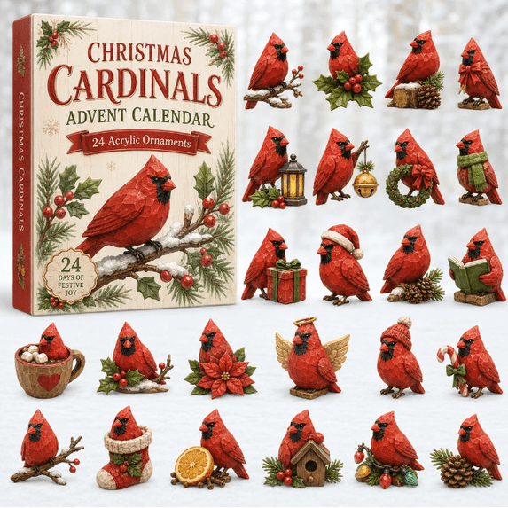 2026 Christmas Cardinals Advent Calendar , 24-Day Festive Countdown, 2D Acrylic Charms Blind Box - Gift For Family Members, Cardinal Lovers