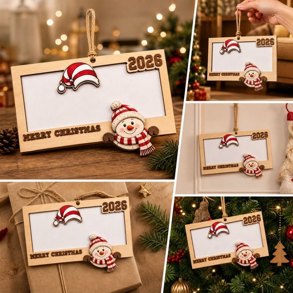 2026 Christmas Cash Photo Frame Ornament, Dual-Use Wooden Hanging Decor with Slot for Photo or Cash, Festive Keepsake for Xmas Tree and Holiday Gift Giving