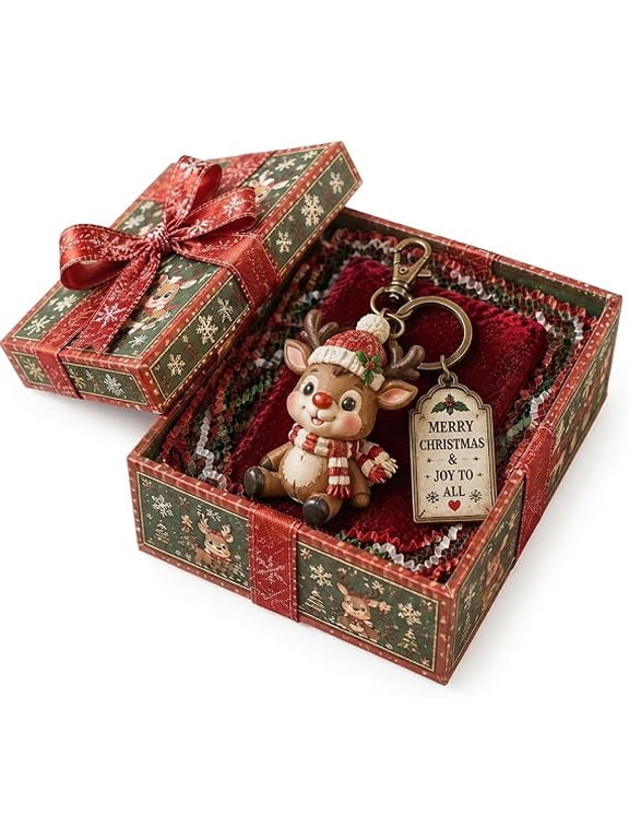 2026 Christmas Character Keychain Gift Box, Durable Zinc Alloy Key Ring, Cute Holiday Charms, Easy Clip-On Backpack Accessory for Women