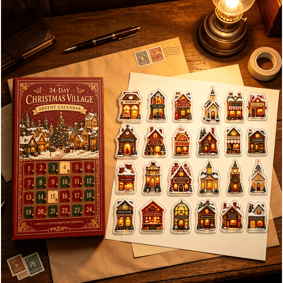 2026 Christmas Cottage Advent Calendar, 24‑Day Christmas Countdown Box with Christmas Village Ornaments, Holiday Surprise Gift for Holiday Lovers & Family