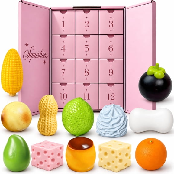 2026 Christmas Crunchy Squishy Advent Calendar, 12 Pack Mystery Countdown Gift Box with Soft Fidget Squishy Toys for Party Favors & Stocking Stuffers