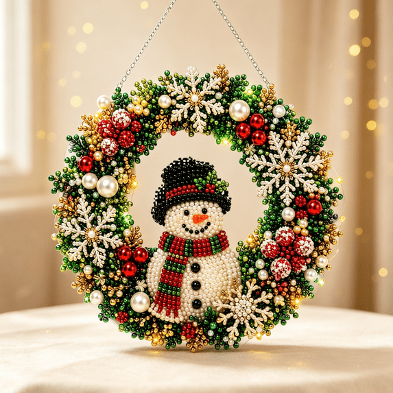 2026 Christmas Diamond Painting Wreath Kit, DIY Acrylic Hanging Wreath Ornament for Festive Season Decoration