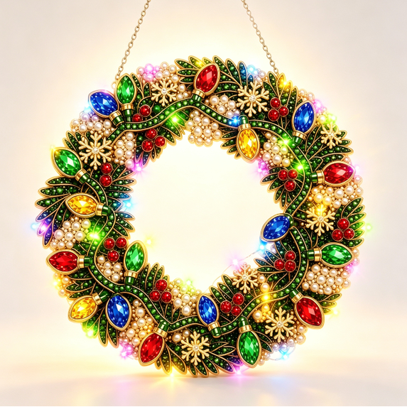 2026 Christmas Diamond Painting Wreath Kit, Full Set DIY Craft Supplies for Christmas Wreath Hanging Decor