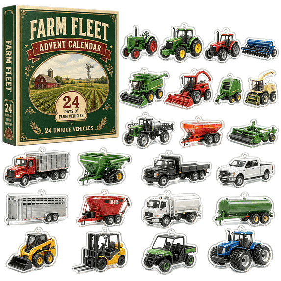 2026 Christmas Farm Fleet Advent Calendar, 24 Days Xmas Countdown Calendar Cute Farm Vehicle Hanging Ornaments, Surprise Gift Box for Farm Tractor Lovers
