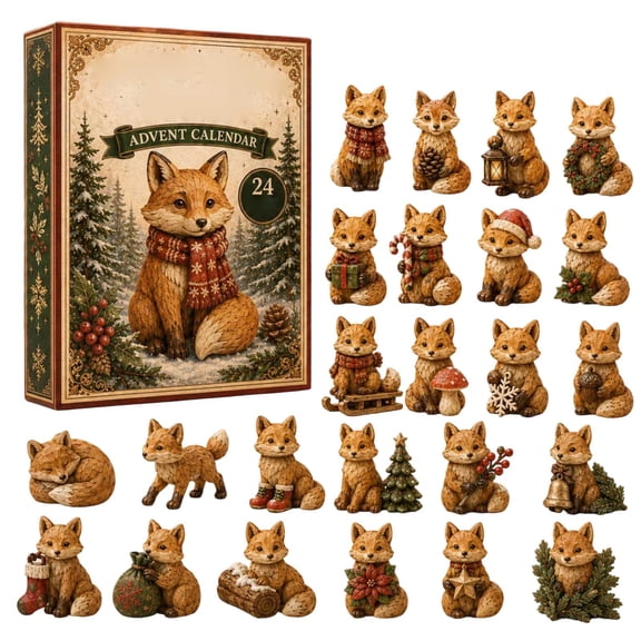 2026 Christmas Foxes Countdown Calendar - 2D Acrylic Animal Ornaments, 24 Days Foxes Advent Calendars, Acrylic Animal Design Ornament For Home Room Apartment Workplace Dorm