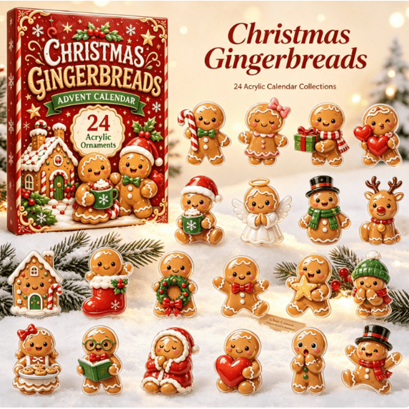 2026 Christmas Gingerbreads Advent Calendar - 24-Day Festive Countdown, 2D Acrylic Charms Blind Box -Christmas Tree Festive Holiday Countdown Nature Gift