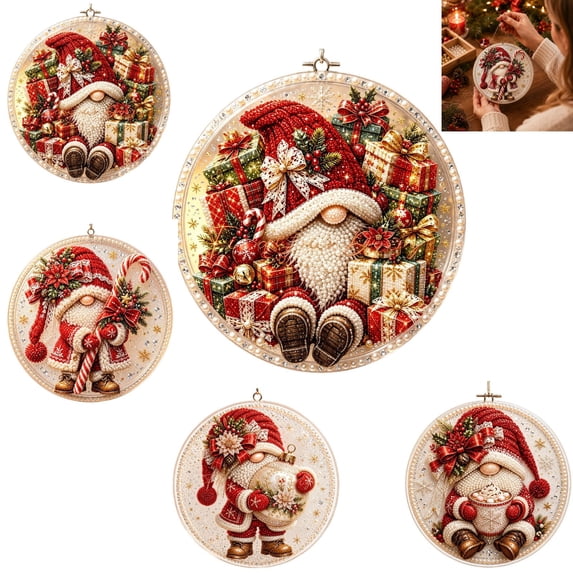 2026 Christmas Gnome Diamond Art Ornament Kit DIY Christmas Santa Pearl Bead Painting Kit 2D Christmas Diamond Art Painting Hanging Pendant Craft Crystal Pearl Bead Wall Window Decor,B