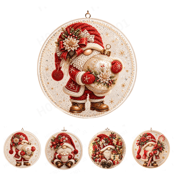 2026 Christmas Gnome Pearl Diamond Art Hanging Ornament Kit, | Luxury Flocked Canvas with Scratch-Resistant Non-Fading Pearl Beads DIY Handmade Holiday Hanging Decor