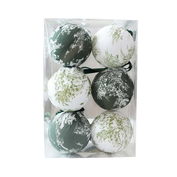 2026 Christmas Home Party Decor 8CM Toile Print Fabric Wrapped Christmas Ornaments Balls 6PCS Vintage Chinoiserie Xmas Tree Hanging Decorations With Velvet Ribbon Celebration Party Supplies